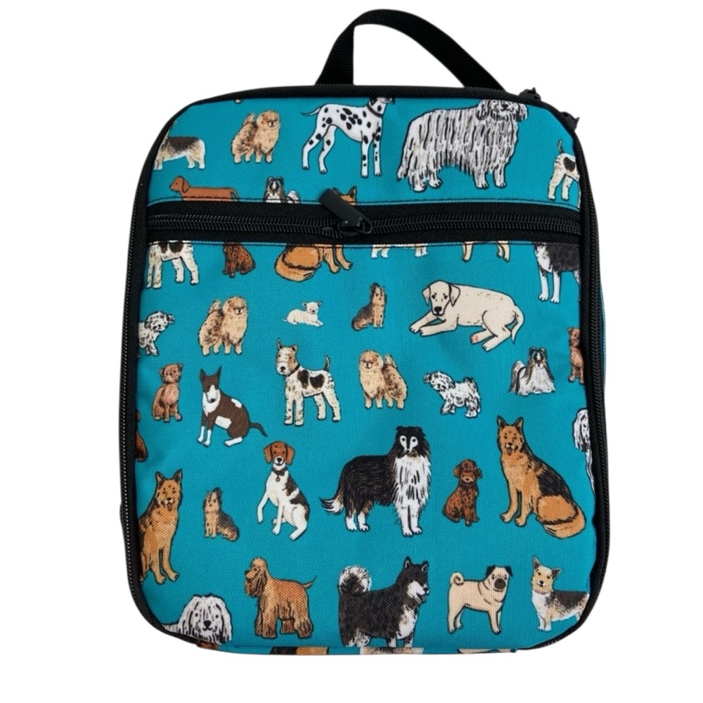 Cute Teal Dog Print Insulated Lunch Box Tote Lightweight Travel Cooler Bag Gift